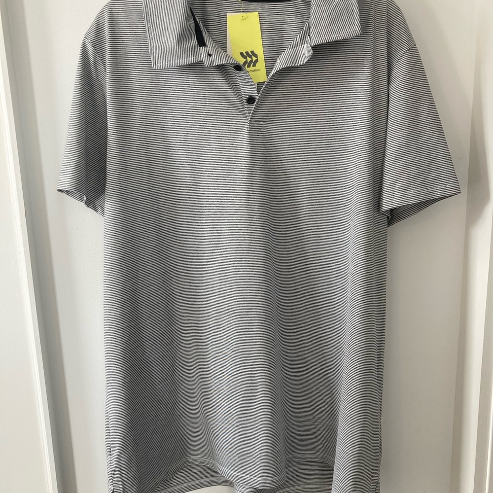NwT All in Motion Grey and White Striped Polo Shirt